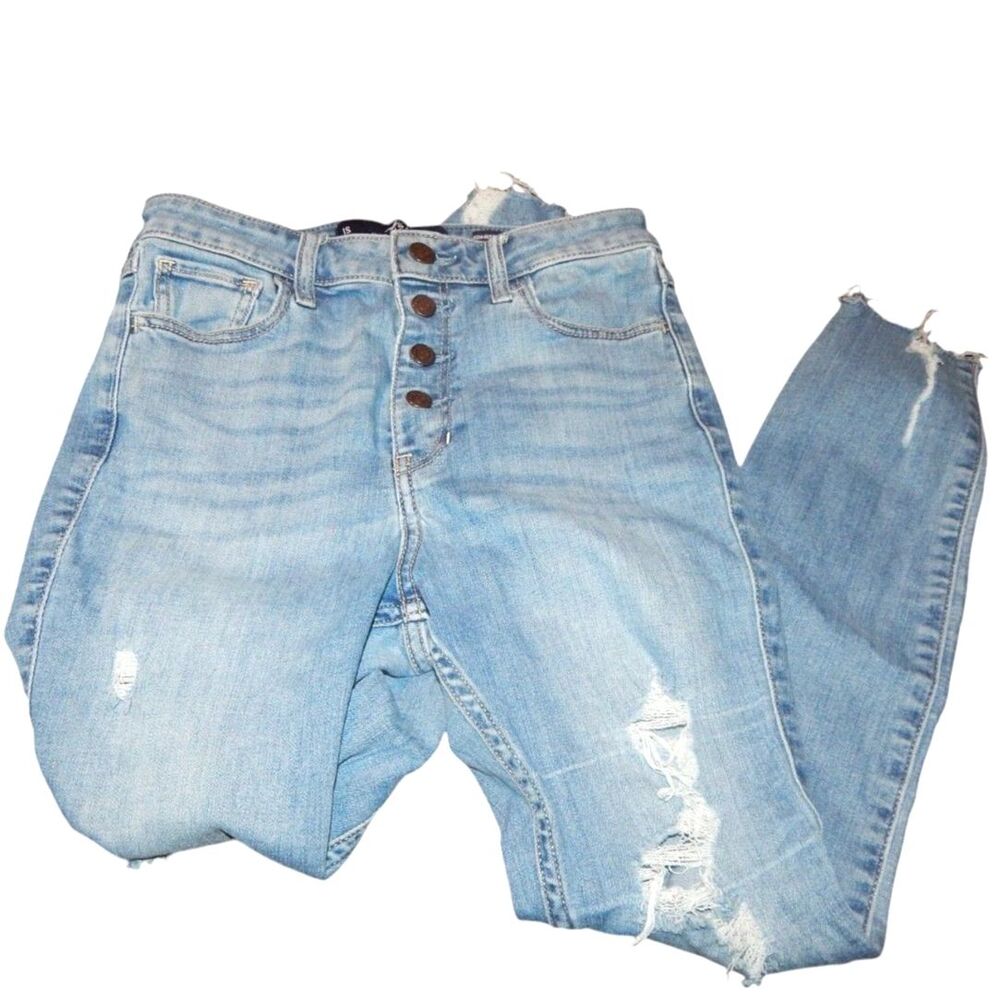 Hollister women’s junior 1 slim high‑rise crop super skinny distressed jeans